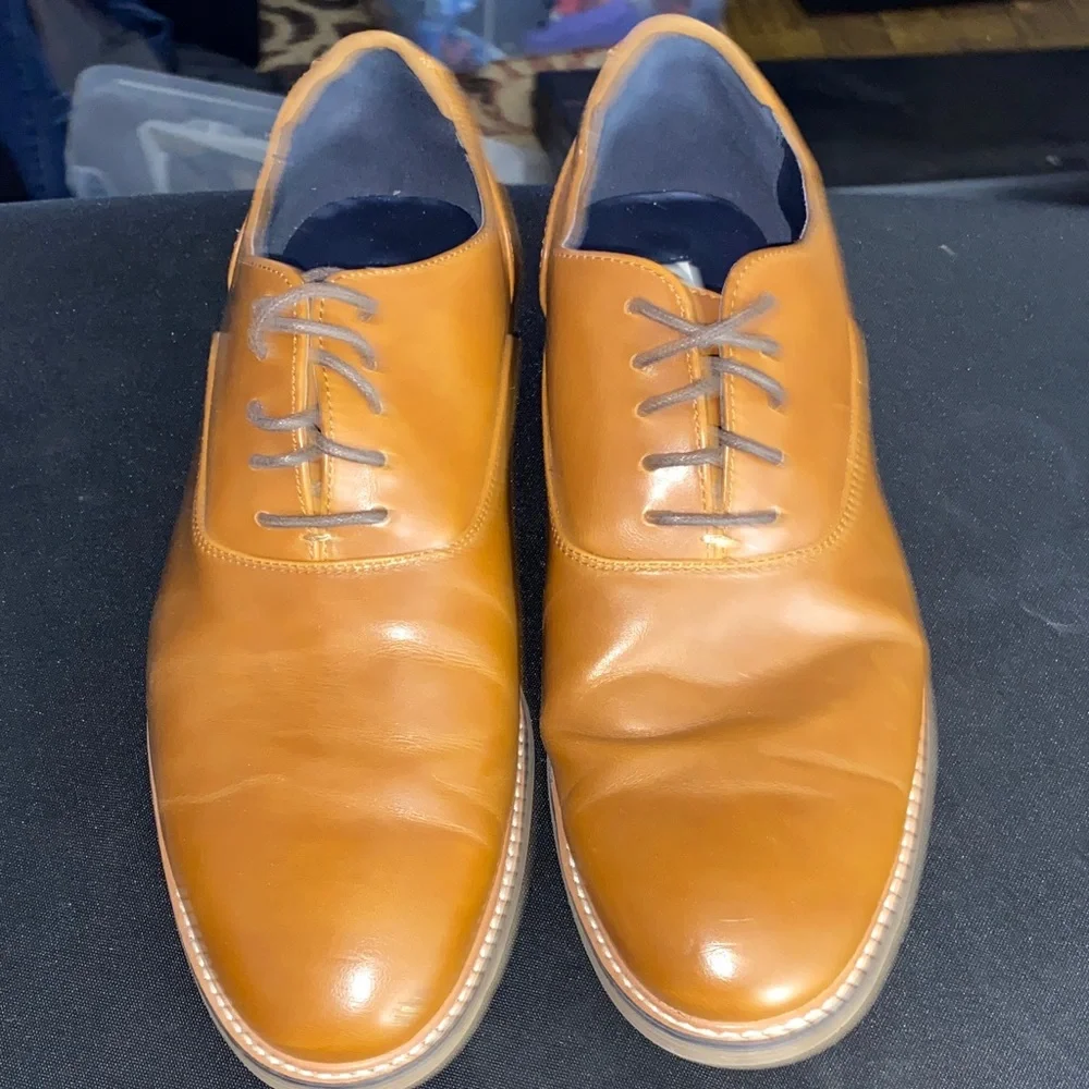 Steve Madden Neptun MENS 11M Caramel Brown Faux Leather Lace-up Oxfords EUC